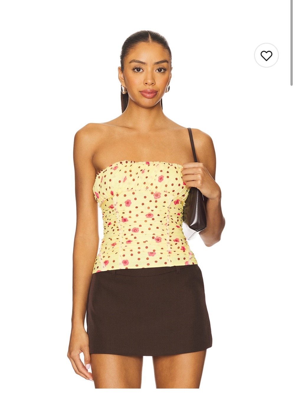 Brand New Free People Floral Polka-Dot Ruched Yellow Tube Top